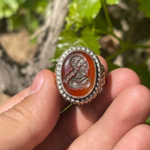 Wunderbare alte römische Karneol Achat Stein Roman König Gravuren selten ausgezeichneter massiver Silber Ring