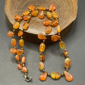Antique Tibetan Himalayan Carnelian Agate Stone Beads and gold plated beads lovely Necklace