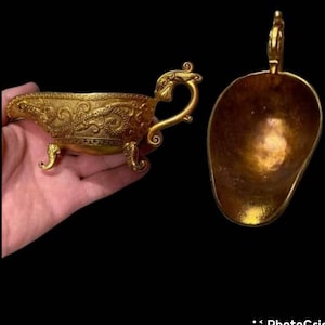 Vintage Gold Gilded Bronze Dragon Vase: Chinese Drinking Vessel