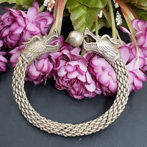 Excellent Ancient Viking Style Silver Plated With Unique 2 Dragon Heads Bangle Bracelet