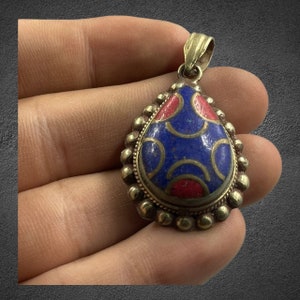 Vintage Bohemian Brass Pendant with Multicolor Stone