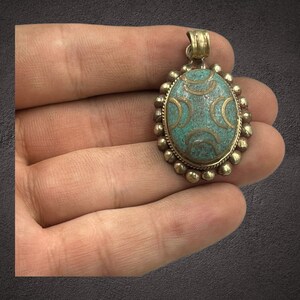 Beautiful Tibetan vintage brass with green Stones Unique  Pendant/Bohemian Pendant