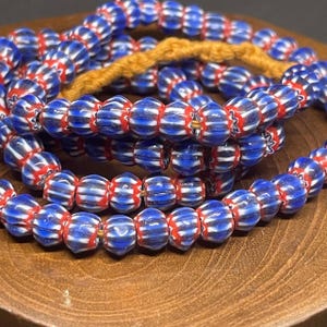 Beautiful Vintage Venetian African trade Blue Chevron Glass Beads Lot Beads Strand Necklace