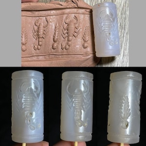 Antiques Wonderful Agate Stone Intaglio 2 Scorpion Depicted Cylinder Seal Stamp Bead With Impression