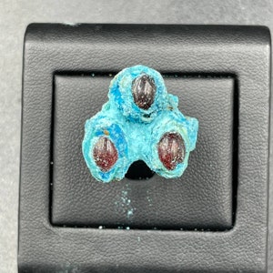 Ancient  near Eastern Old bronze Glasses Inserts on top unique Rare ring with Patina