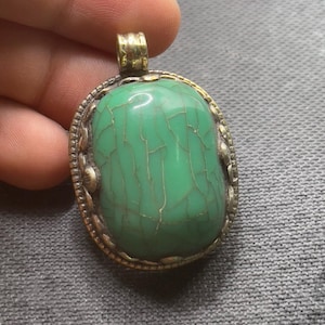 Beautiful Antique Tibetan Old Brass With turquoise Stone Unique Pendant