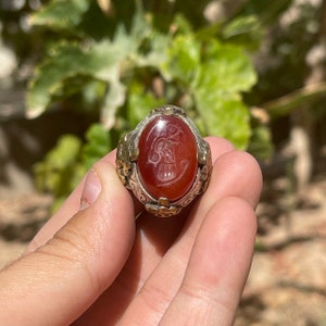 Anillo único de plata maciza con piedra de ágata cornalina antigua natural del Cercano Oriente