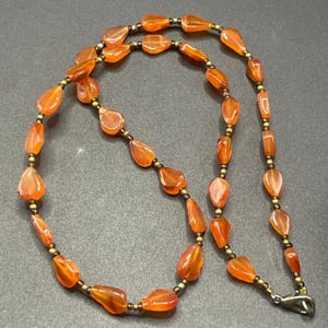Beautiful Antique Tibetan Himalayan Carnelian Agate Stone Beads and gold plated beads lovely Necklace
