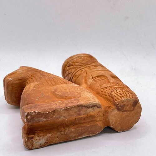 Antique Near Eastern Ancient Stone Carved shops Rhytun Vassel In The form of Animal with Human faces Depicted