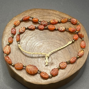 Antique Tibetan Carnelian Agate Stone Beads and gold plated beads lovely Necklace