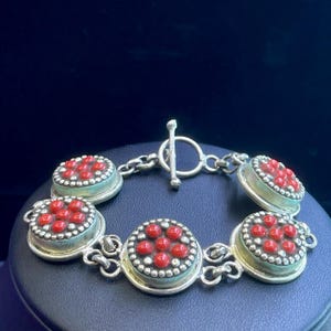 Beautiful Vintage Tibetan Himalayan Silver Plated Bracelet with Coral Stones Inserts