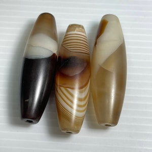 Old Yemani Banded Agate Stone Bead Amulet - Set of 3