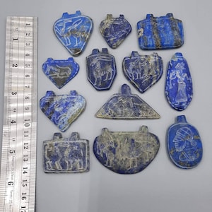 Lapis Lazuli Intaglio Amulet Pendants: Ancient Near Eastern Engraved Stone, 12 Piece Lot