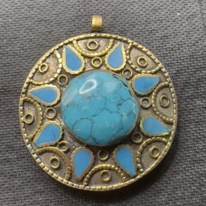 Beautiful Antique Tibetan Old Brass With turquoise Stone Unique Pendant