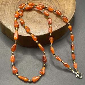 Antique Tibetan Himalayan Carnelian Agate Stone Beads and gold plated beads lovely Necklace