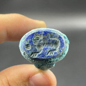 Old Bronze Lapis Lazuli Intaglio Ring: Rare Eastern Seal Stamp