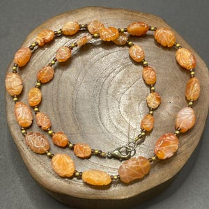 Beautiful Antique Tibetan Himalayan Carnelian Agate Stone Beads and gold plated beads lovely Necklace