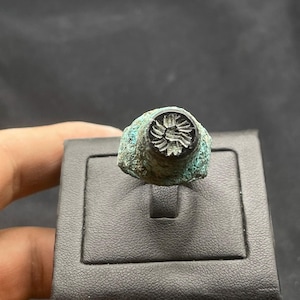 Exquisite Ancient Roman Style Bronze with Black Agate intaglio Stone Ring With Rare Patina