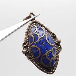 Old Brass Amulet with Lapis Lazuli Stone