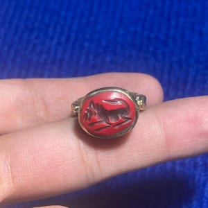 Super Near Eastern Old Bronze Ancient Turquoise Stone Animal Engravings Rare Seal Ring