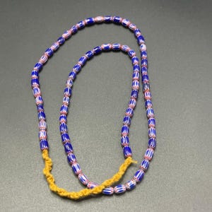 Beautiful Vintage Venetian Style Old African glass blue Chevron lot beads long strand necklace