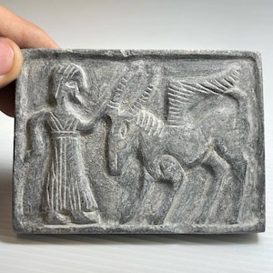 Wonderful Ancient Near Eastern Stone carving Shepherd and Animal Tablet