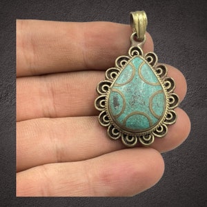 Beautiful Tibetan vintage brass with green Stones Unique  Pendant/Bohemian Pendant