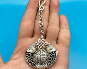 Superb vintage Near Eastern Silver Fish Carved Unique art key chain