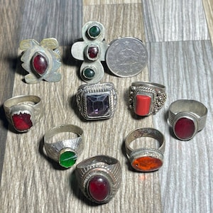 Sale 10 Rings Ancient Near Eastern Old Brass Rare Rings With Stones And Glass Inserts