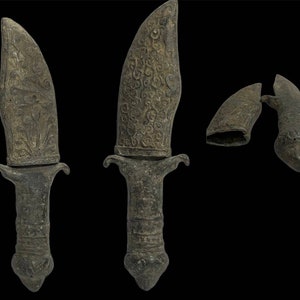 Bellissimo kneif in bronzo antico antico romano da collezione con incisioni artistiche Copertina circa 100-300AD
