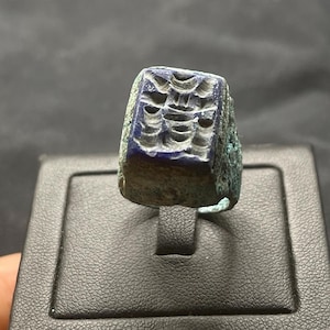 Unique Ancient Roman Style Bronze with Natural lapis lazuli Intaglio Stone Ring With Rare Patina