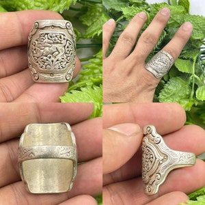 Unique Wonderful Antique Old Solid Silver Near Eastern Deer Engraved Ring