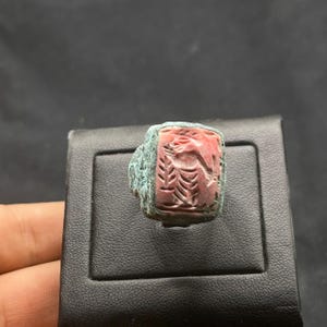 Ancient Roman Style Bronze with jasper intaglio Stone Ring With Rare Patina