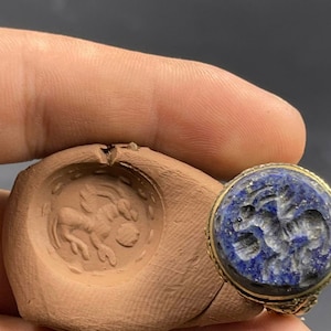 Ancient Post Medieval Old Brass Ottomans seal Ring With Old Lapis Lazuli Stone intaglio wonderful Seal ring