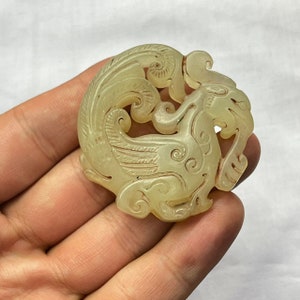 Antique Chinese Jade Amulet: Carved Mythical Beast Figure