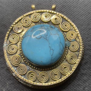 Beautiful Antique Tibetan Old Brass With turquoise Stone Unique Pendant