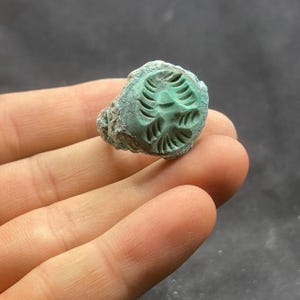 Exquisite Ancient Roman Style Bronze with old turquoise intaglio Stone Ring With Rare Patina