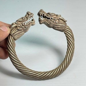 Beautiful Ancient Viking Style Silver Twisted Wonderful Bracelet With 2 Dragoon Heads