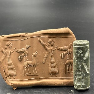 Antique natural jasper Stone Ancient Sasnian Dynasty Ancient Intaglio Cylinder Seal Stamp Bead