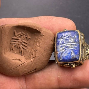 Ancient Post Medieval Old Brass Ottomans seal Ring With Old Natural Lapis Lazuli Stone intaglio wonderful Seal ring