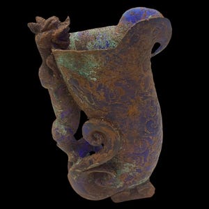 Unique Rare Ancient Roman,Near Eastern blue crystal carving drinking vessel featuring a beast terminal in good condition