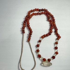 Rare Old Carnelian Agate Bead Necklace with Crystal Pendant