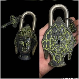 Antique Tibetan Bronze Buddha Lock: Carved Aum Inscription