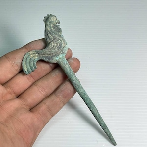 Genuine Ancient Roman Bronze Hair or Garment pin With Roster On Top