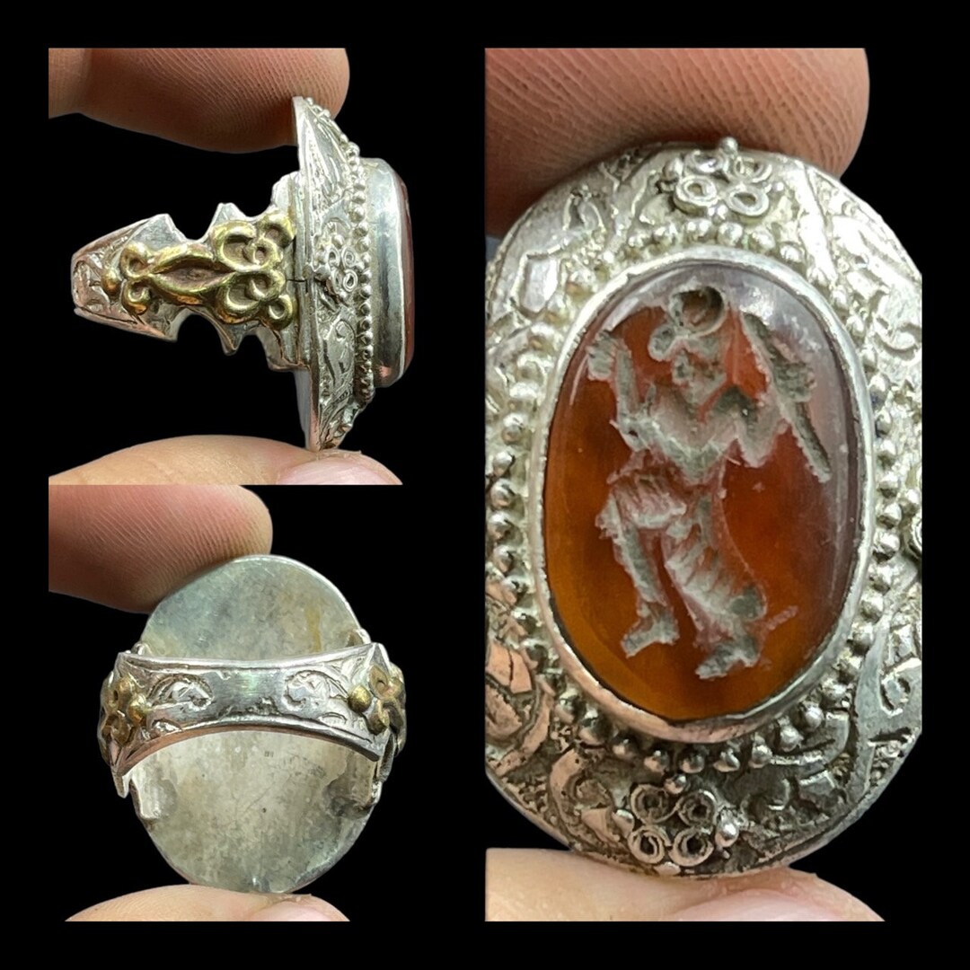 Ancient Carnelian Intaglio Ring: Engraved Solid Silver, Afghanistan - Etsy