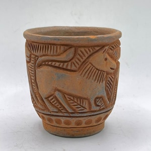 Mesume Quality Ancient Near Eastern Cholorite Stone Animals Carving Antique Drinking Cup OR Vasel With Impressions