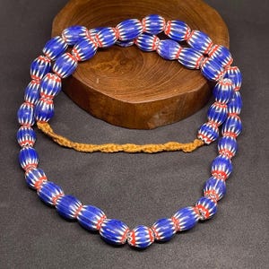 Beautiful Vintage Venetian African trade Blue Chevron Glass Beads Lot Beads Strand Necklace