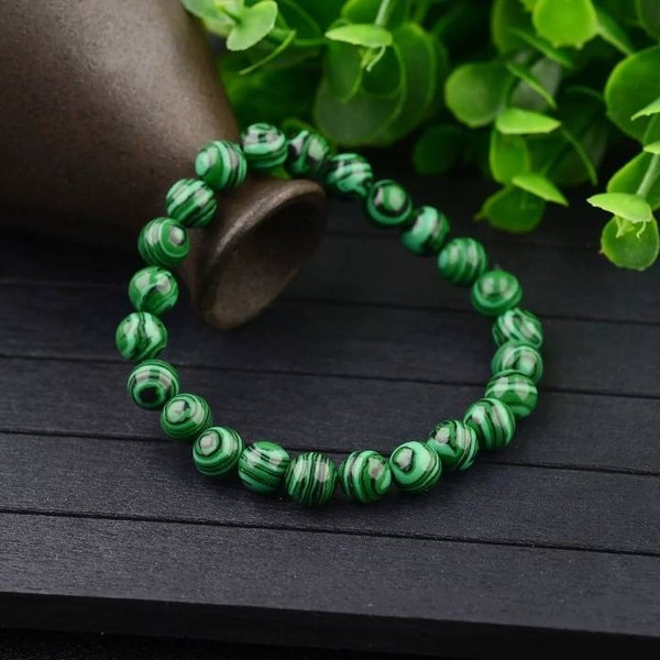 Beautiful Natural Green Malachite Round Gemstone Beads Stretchy Lovely Bracelet 6mm , 8mm , 10mm , 12 mm Avaliable