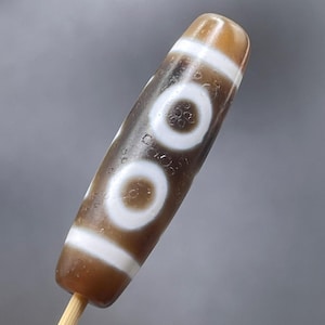Ancient Himalayan Agate Stone Beautiful Design Rare Lovely 3 Eye Banded Dzi Amulet Bead