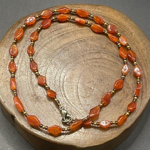 Antique Tibetan Himalayan Carnelian Agate Stone Beads and gold plated beads lovely Necklace
